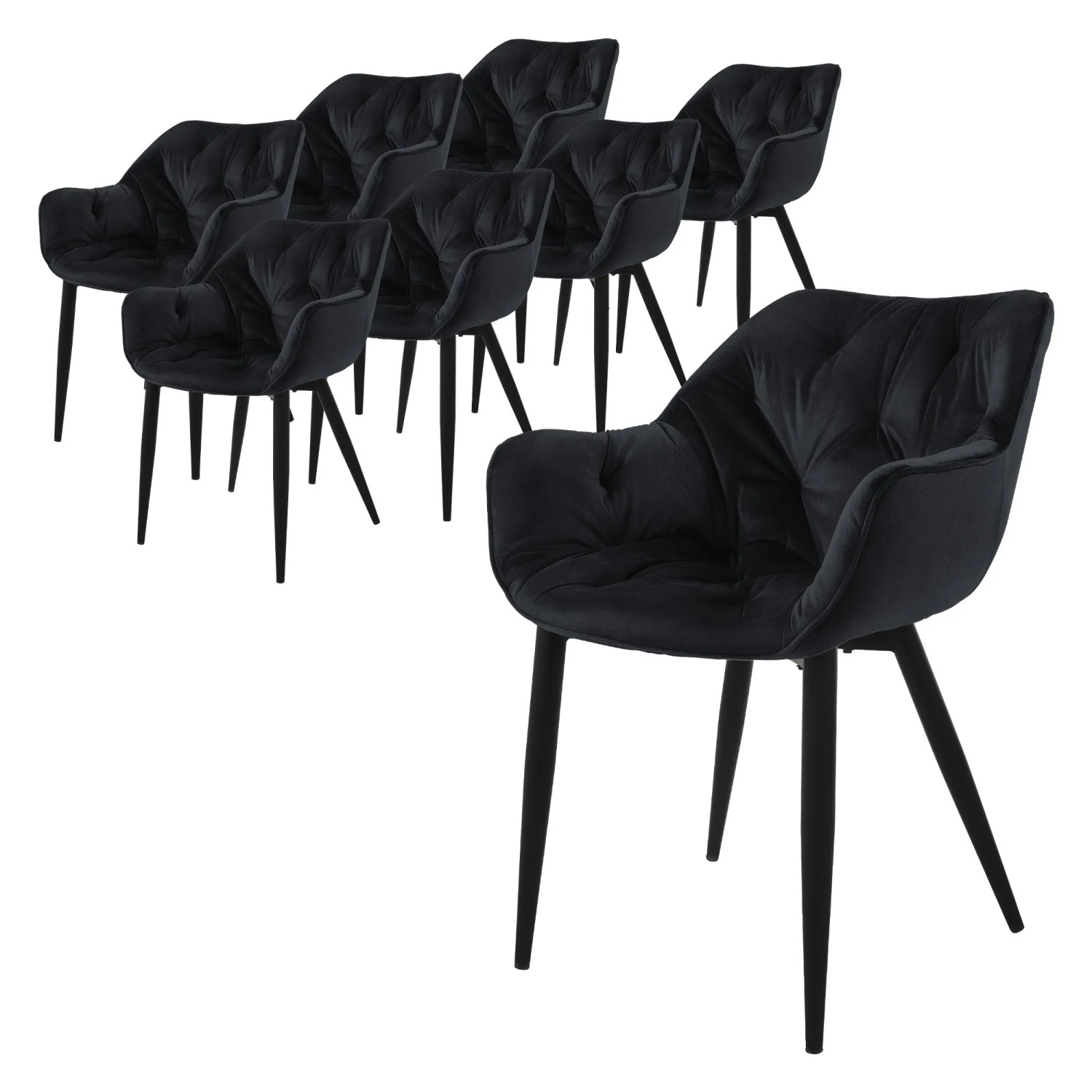 ML-Design Esszimmerstühle 8Er Set Schwarz Küchenstuhl mit Dickem Samtstoff Sitz