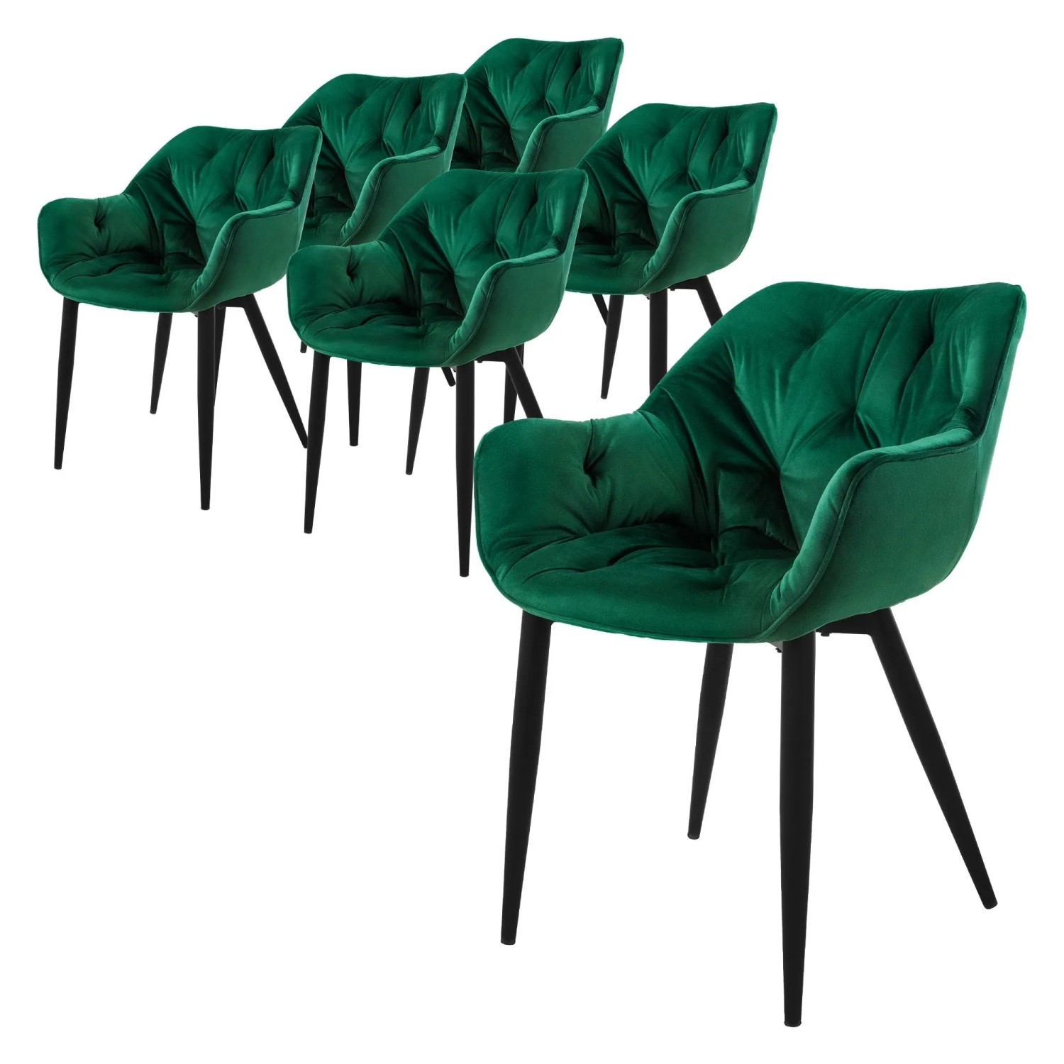 ML-Design Esszimmerstühle 6er Set Dunkelgrün Samtbezug Metallbeinen