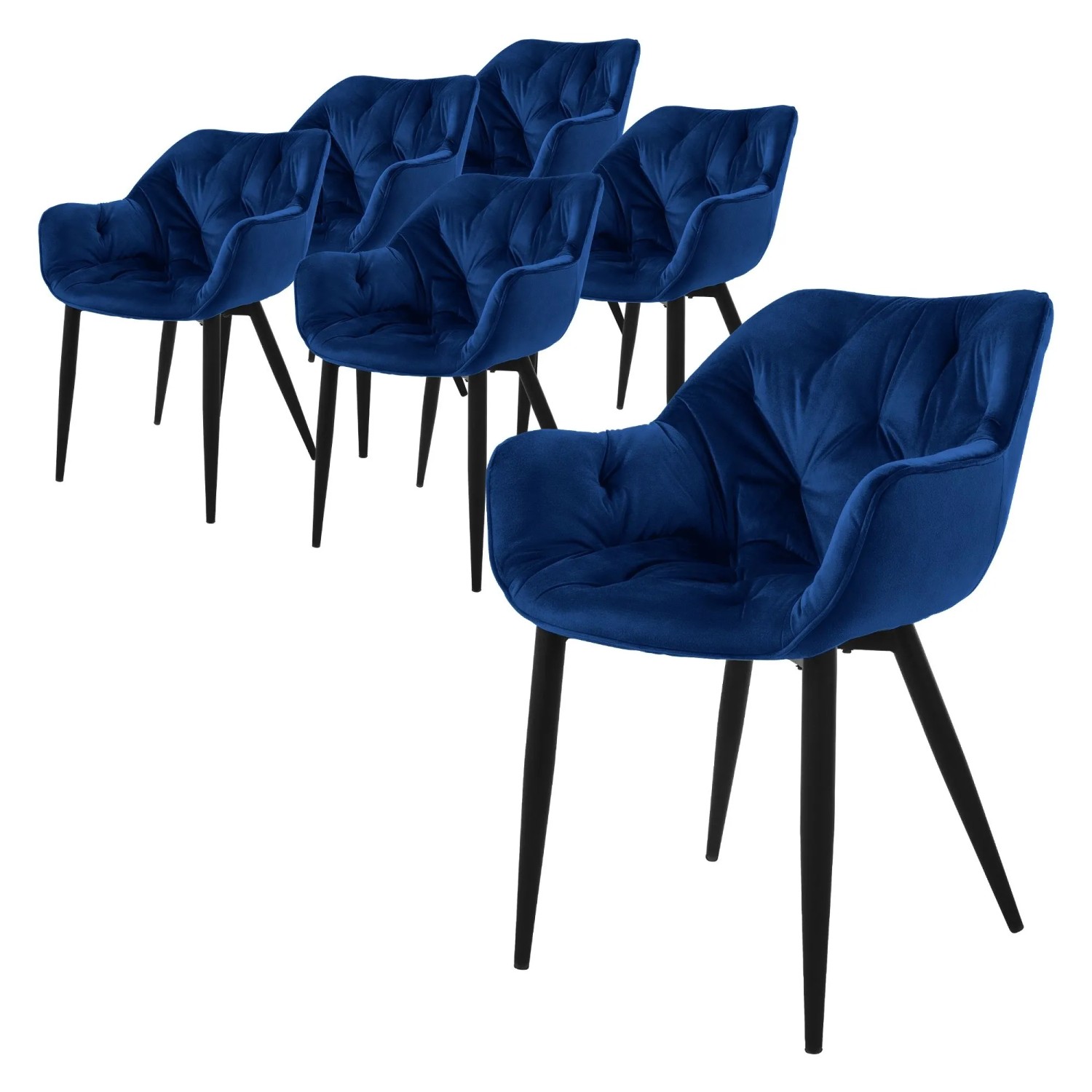 ML-Design Esszimmerstühle 6er Set Dunkelblau Samtbezug Metallbeinen