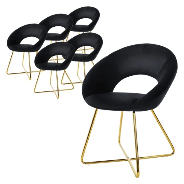 ML-Design Esszimmerstühle 6er Set Samtbezug Schwarz Goldene Beine