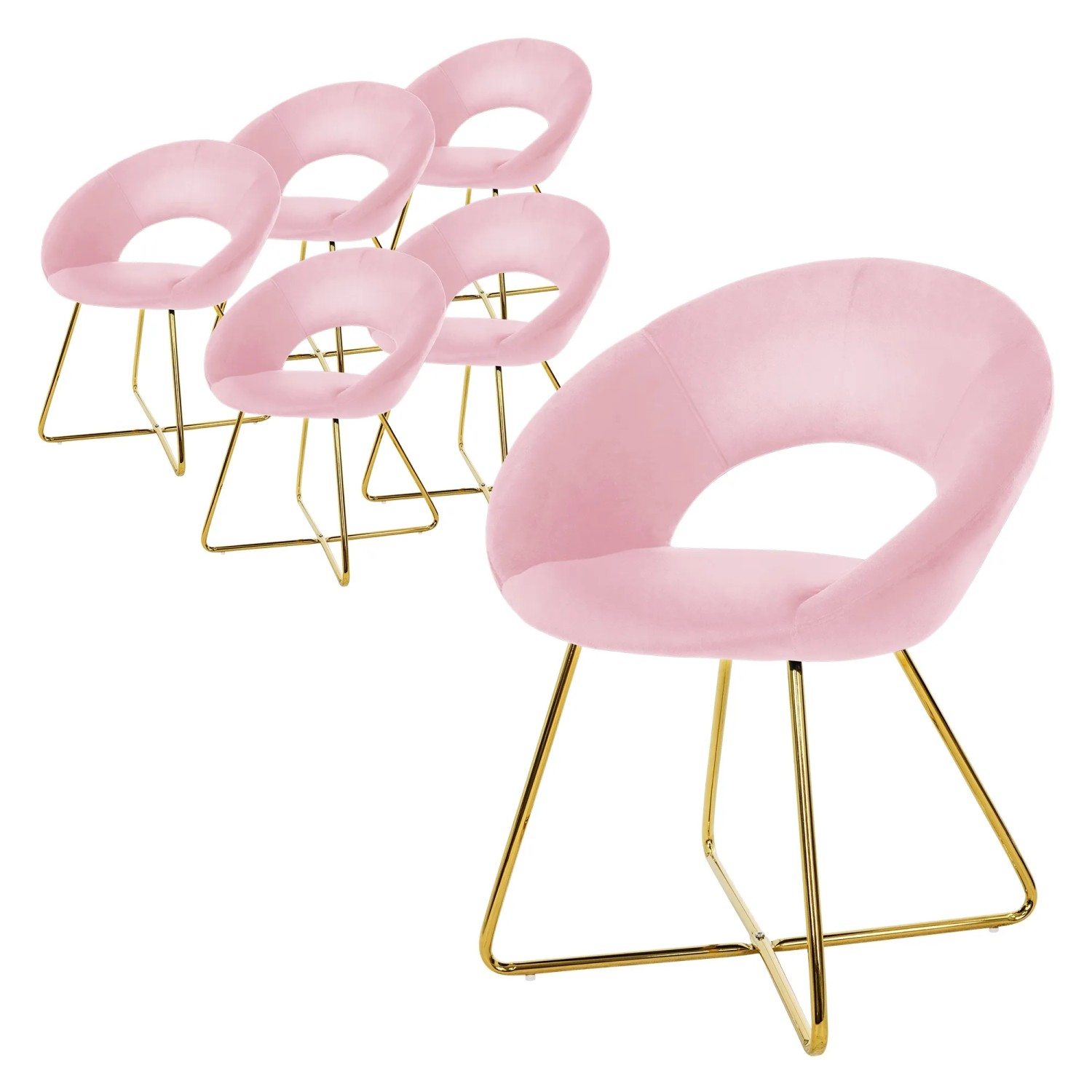 ML-Design Esszimmerstühle 6Er Set Rosa aus Samt mit Runder Rückenlehne
