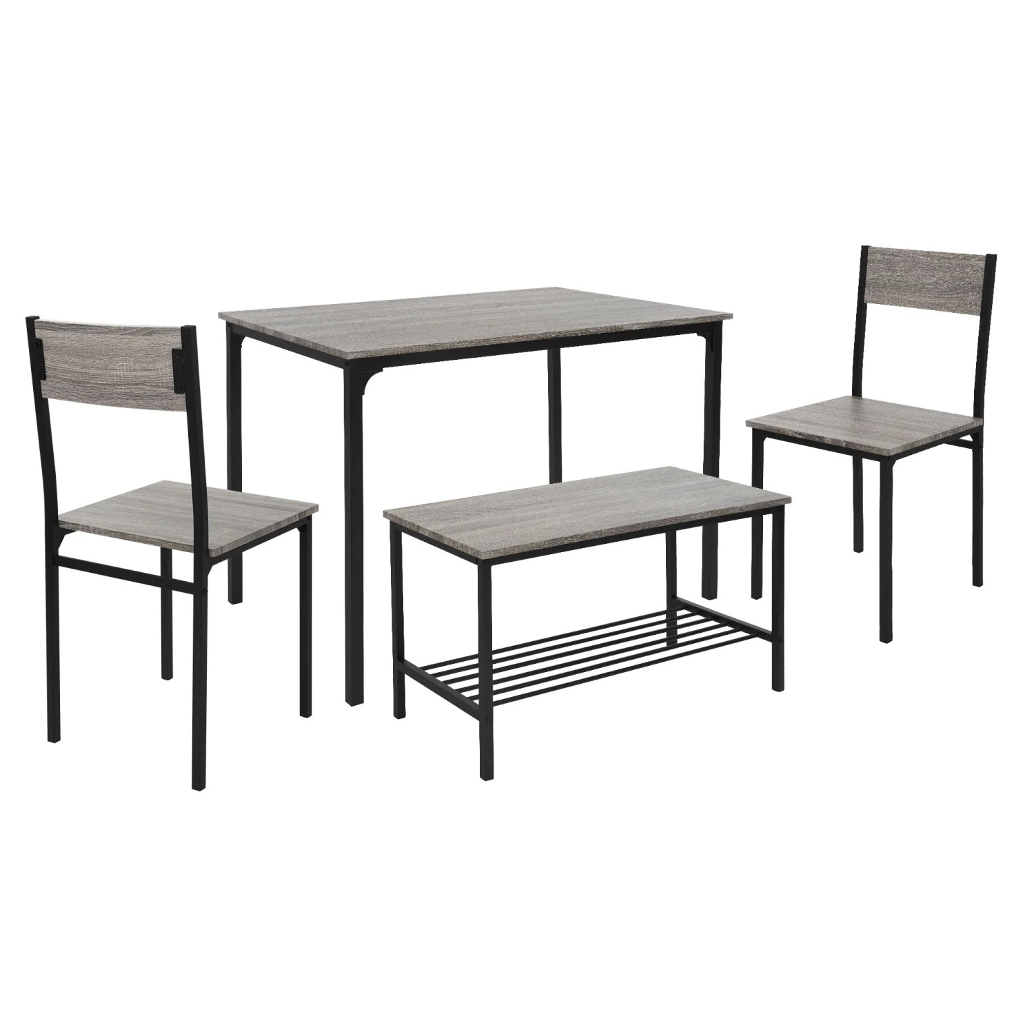 ML-Design Essgruppe Set 4-Tlg Eiche-Grau Tisch 2 Stühlen 1 Bank für 4 Personen