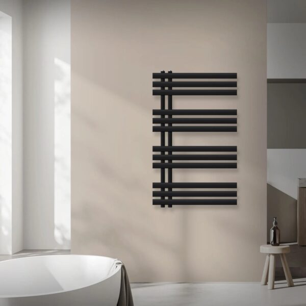 LuxeBath Badheizkörper Iron EM 600x1000 mm Schwarz Matt Thermostat Eck