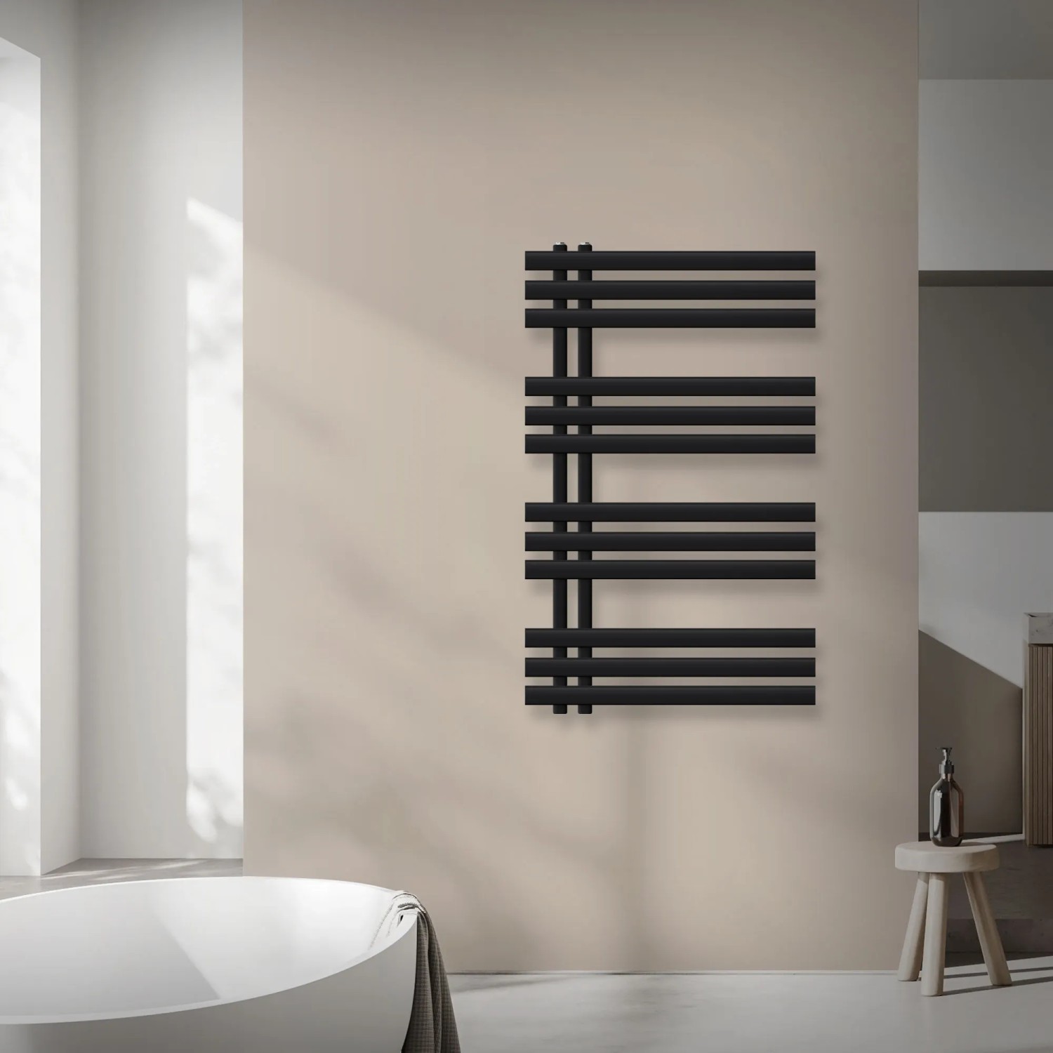 LuxeBath Badheizkörper Iron EM 600x1000 mm Schwarz Matt Thermostat Eck