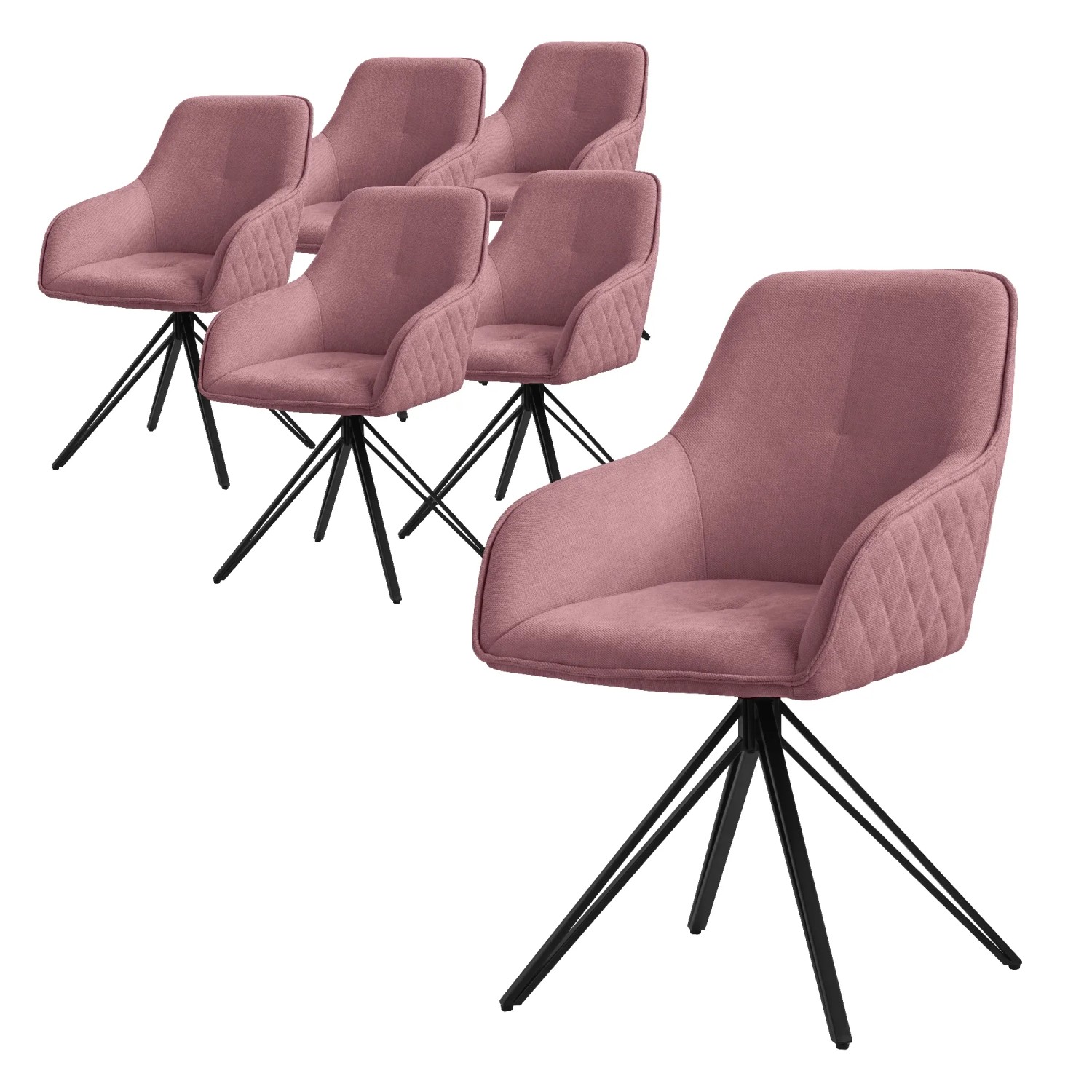 ML-Design Esszimmerstühle Drehbar 6Er Set Textil Webstoff Altrosa Drehstuhl