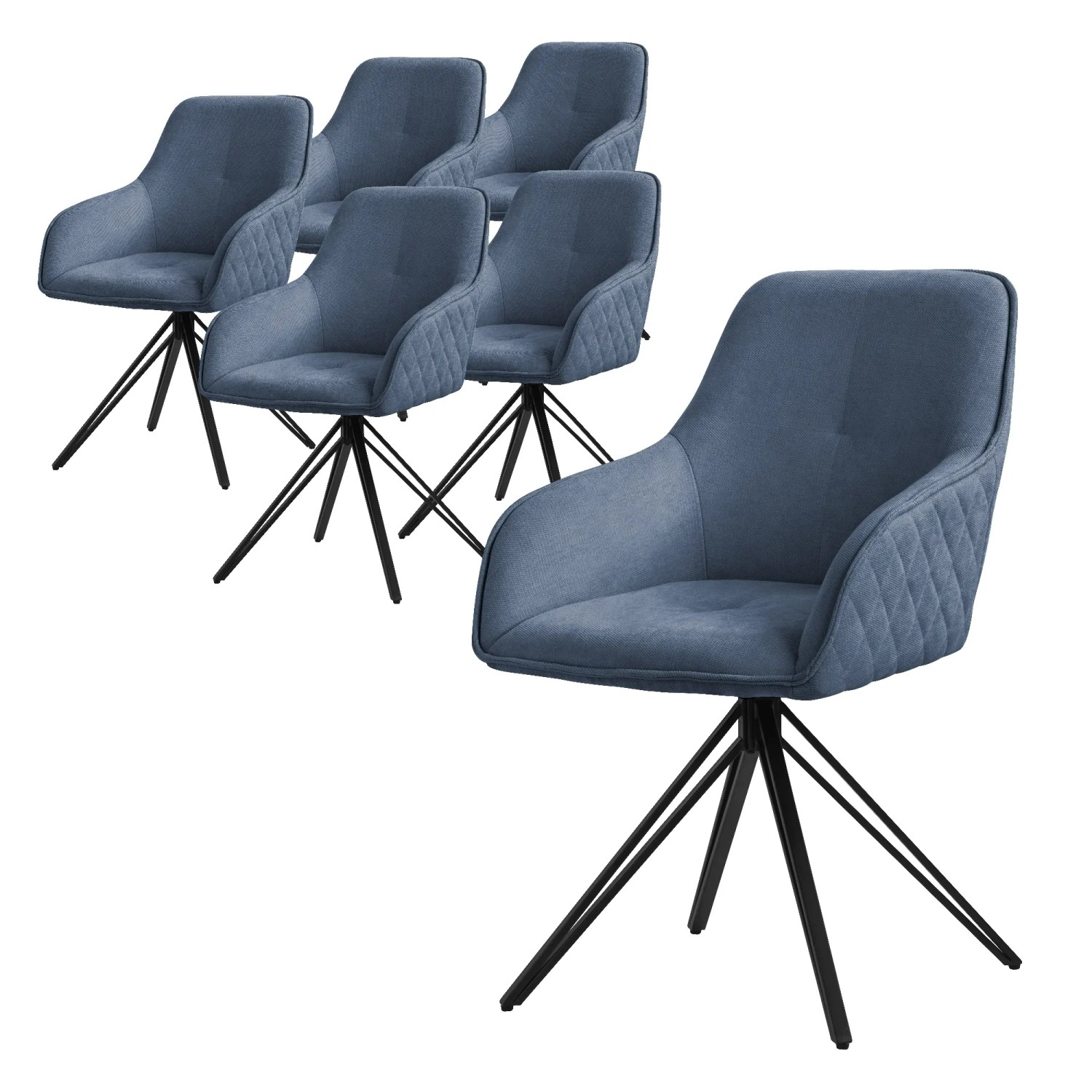 ML-Design Esszimmerstühle Drehbar 6Er Set Textil Webstoff Blau Drehstuhl