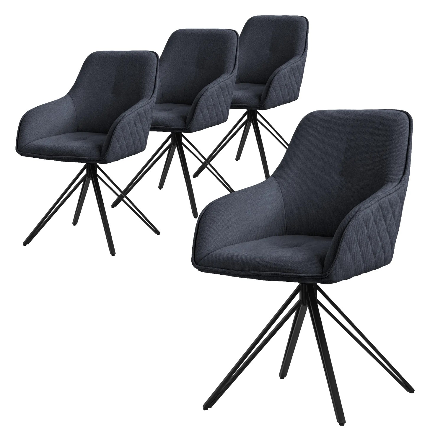 ML-Design Esszimmerstühle Drehbar 4Er Set Textil Webstoff Schwarz Drehstuhl