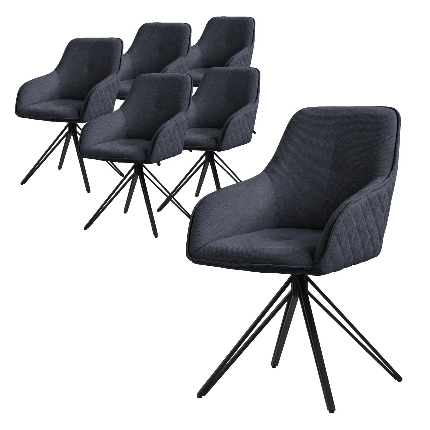 ML-Design Esszimmerstühle Drehbar 6Er Set Textil Webstoff Schwarz Drehstuhl