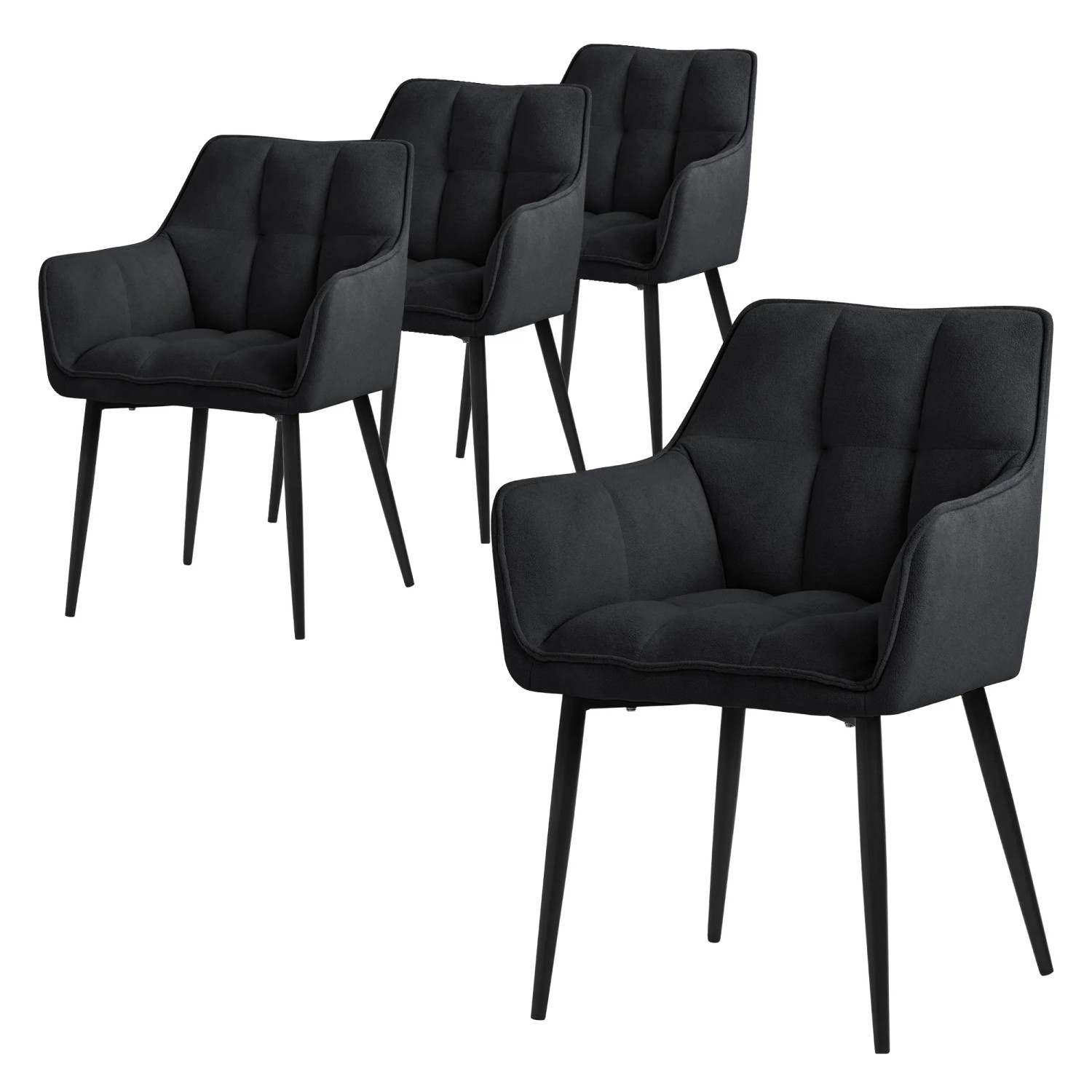ML-Design Esszimmerstühle 4Er Set Frotteestoff Schwarz Dickem Gepolsterter Sitz