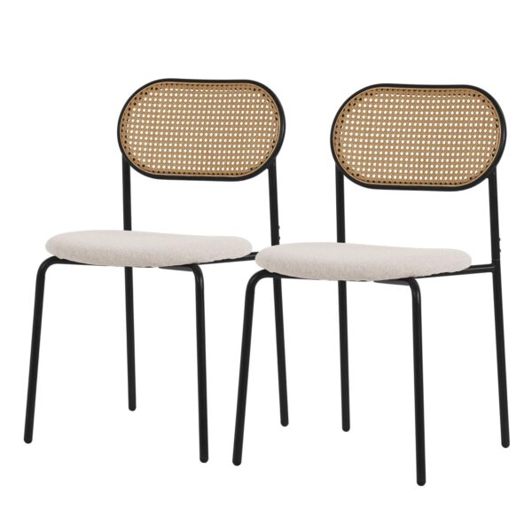 ML-Design Esszimmerstühle 2er Set Beige Rattan Rückenlehne Metallbeine ML-Design Esszimmerstühle 2er Set Beige Rattan Rückenlehne Metallbeine
