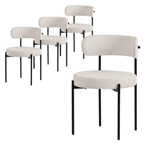 ML-Design Esszimmerstühle 4er Set Weiß Teddystoff Metallbeinen