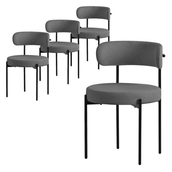ML-Design Esszimmerstühle 4er Set Grau Teddystoff Metallbeinen Rund