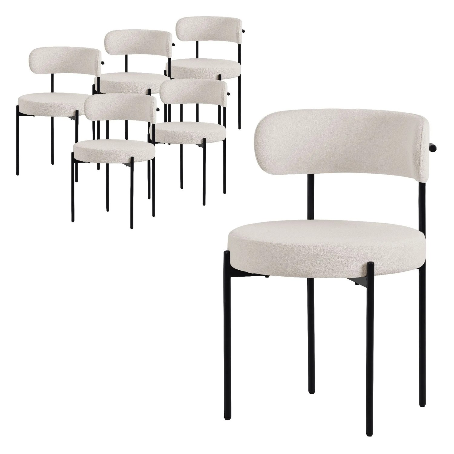 ML-Design Esszimmerstühle 6er Set Weiß Teddystoff Metallbeinen