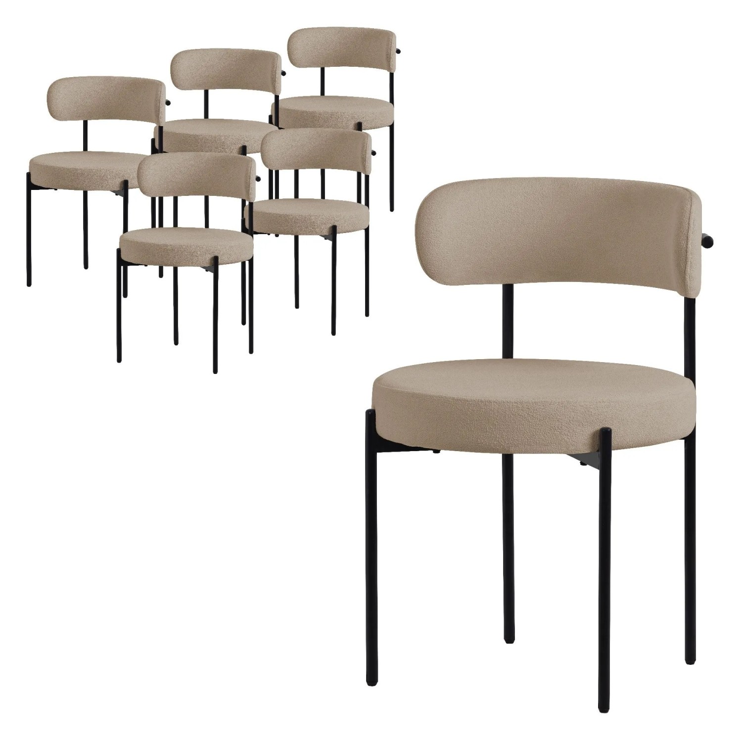 ML-Design Esszimmerstühle 6er Set Braun Teddystoff Metallbeinen Rund