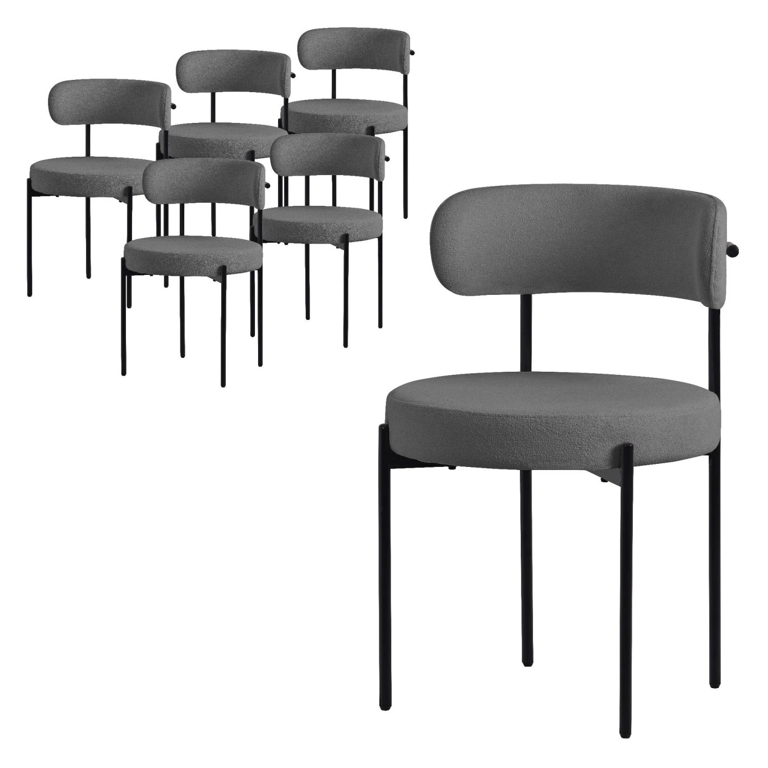 ML-Design Esszimmerstühle 6er Set Grau Teddystoff Metallbeinen Rund
