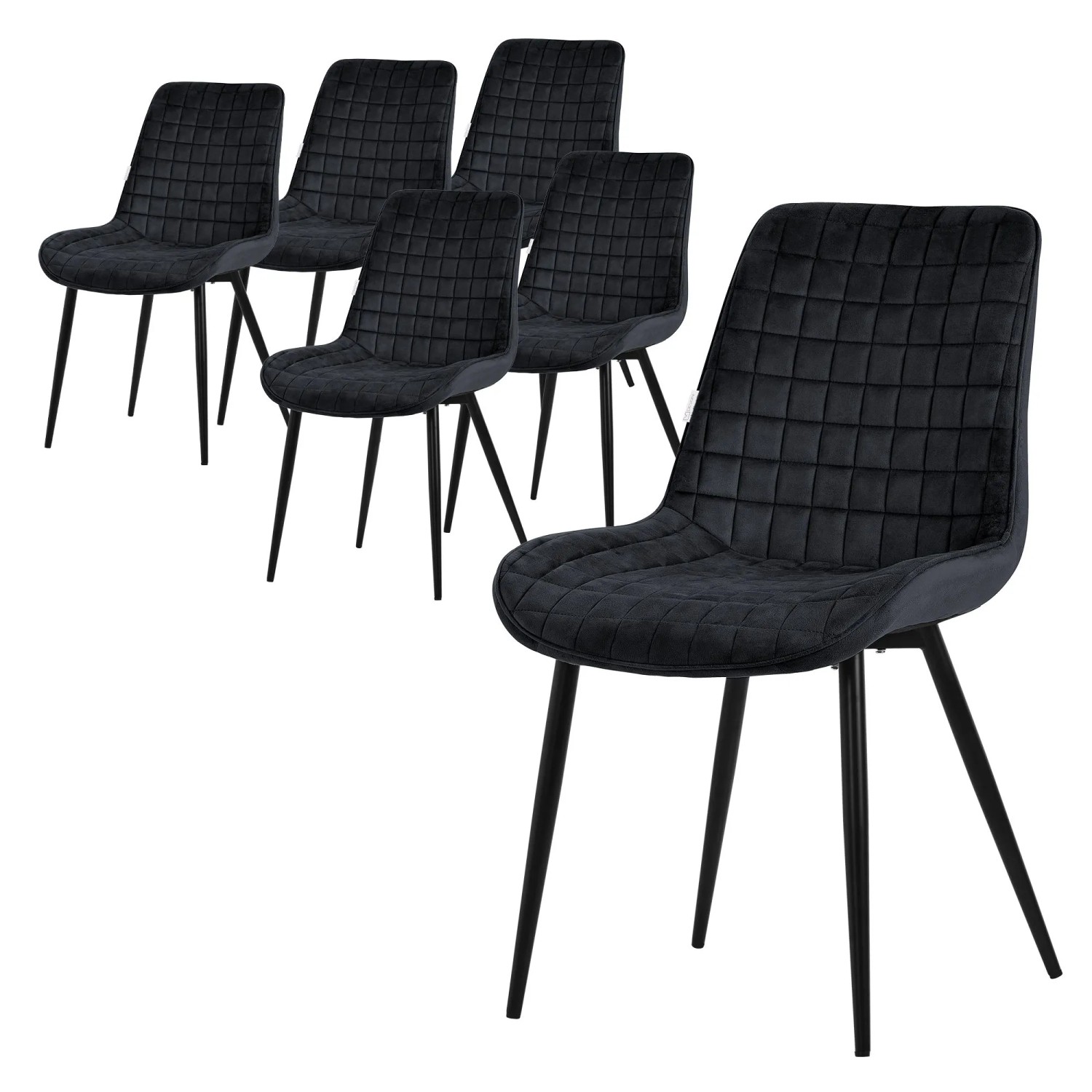 ML-Design Esszimmerstühle 6er Set Schwarz Samtbezug Metallbeinen