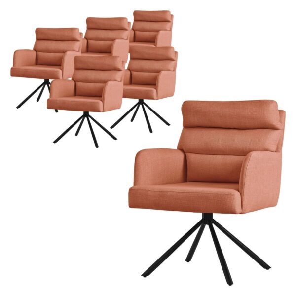 ML-Design Esszimmerstühle drehbar 6er Set Orange Stoffbezug Armlehnen