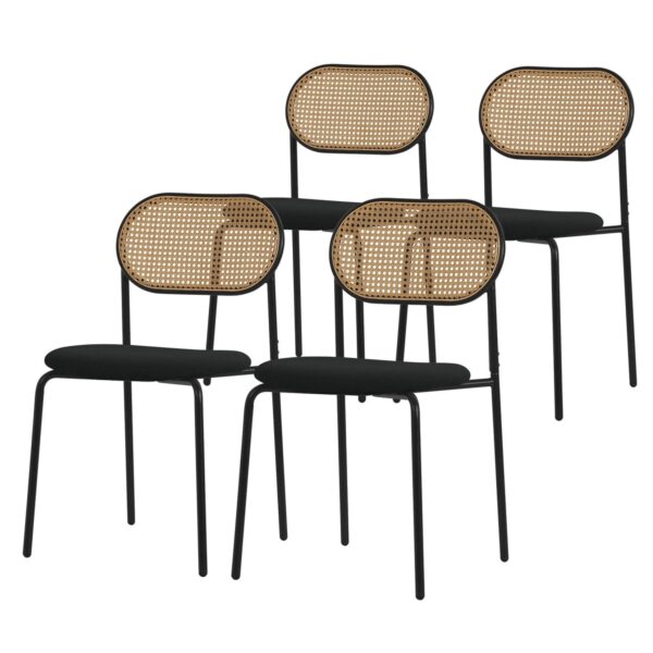 ML-Design Esszimmerstühle 4er Set Schwarz Rattan Rückenlehne Rund ML-Design Esszimmerstühle 4er Set Schwarz Rattan Rückenlehne Rund