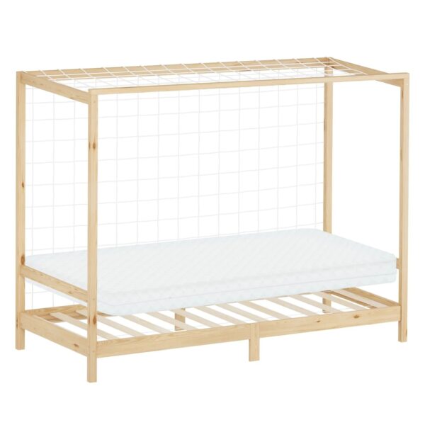 ML-Design Kinderbett Fußballtor 90x200 cm mit Matratze H 10 cm Natur