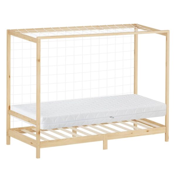 ML-Design Kinderbett Fußballtor 90x200 cm mit Matratze H 16 cm Natur