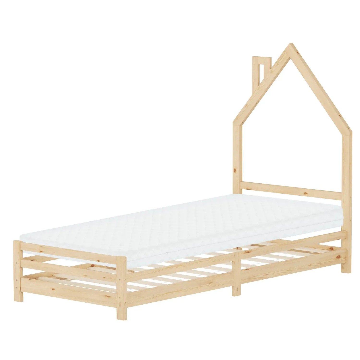 ML-Design Kinderbett Haus 90x200 cm mit Matratze H10 cm Natur Holz