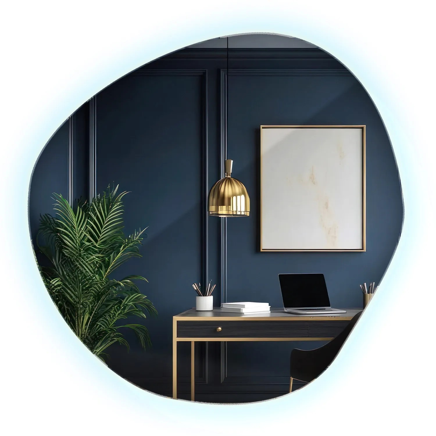Tulup LED-Lichtspiegel 77 x 77 cm Badezimmerspiegel Asymmetrischer Spiegel Industrieller Wandspiegel Kaltweiß
