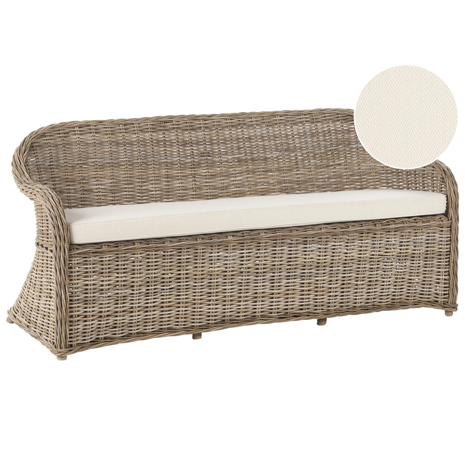 Beliani Gartensofa Naturfarben Weiss 66x189x87