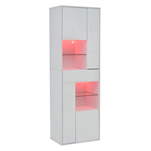 okwish Vitrine mit LED Beleuchtung Schublade Schränken Wohnzimmer 55x38x170cm Weiß okwish Vitrine mit LED Beleuchtung Schublade Schränken Wohnzimmer 55x38x170cm Weiß