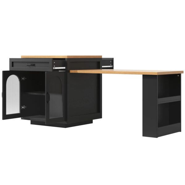 okwish Kücheninsel mit Ausziehbar LED Beleuchtung Schubladen Glastüren 126-196x59x94cm Schwarz okwish Kücheninsel mit Ausziehbar LED Beleuchtung Schubladen Glastüren 126-196x59x94cm Schwarz