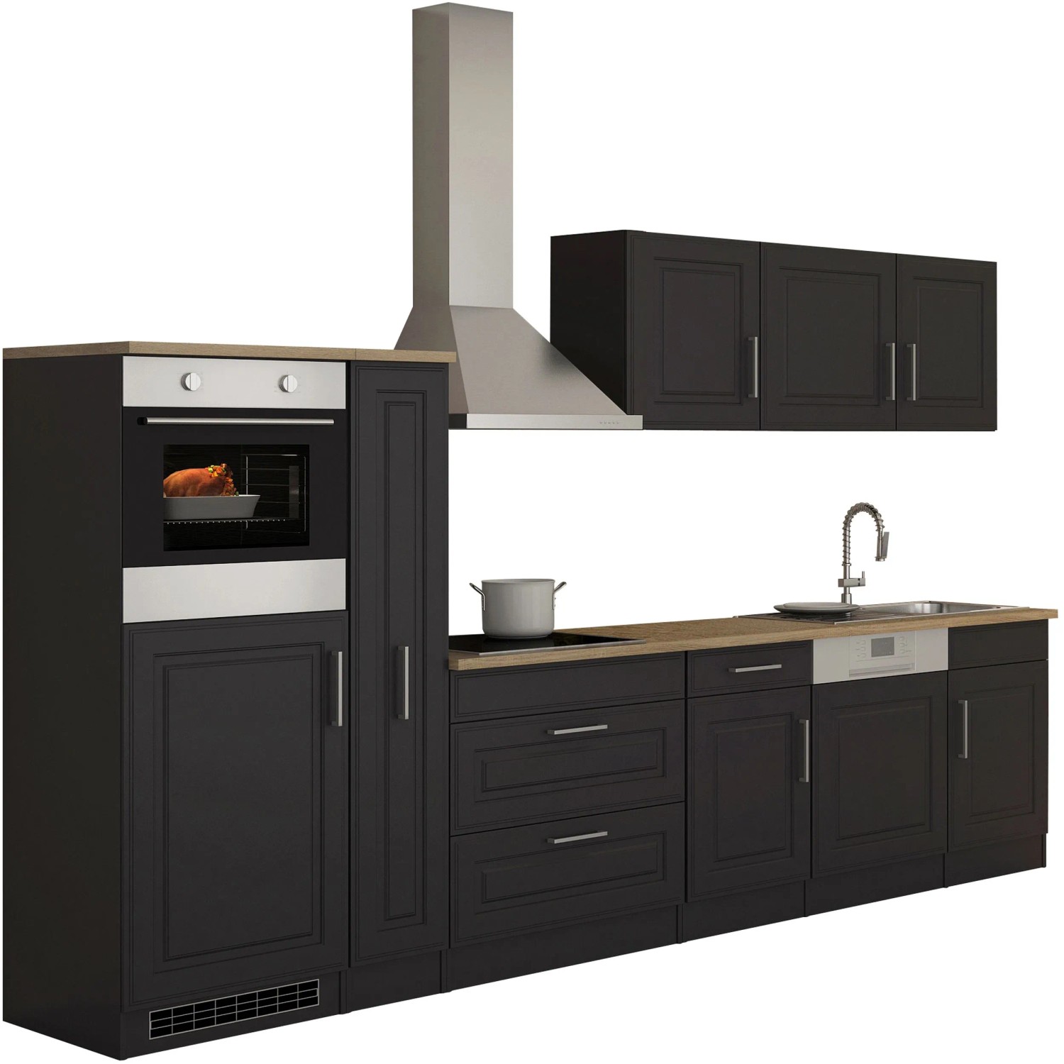 Held Möbel Küchenzeile Rom 330 cm Landhaus Grau Matt mit E-Geräten