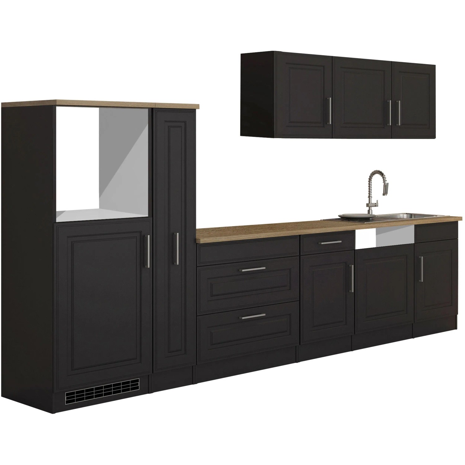 Held Möbel Küchenzeile Rom 330 cm Landhaus Grau Matt ohne E-Geräte