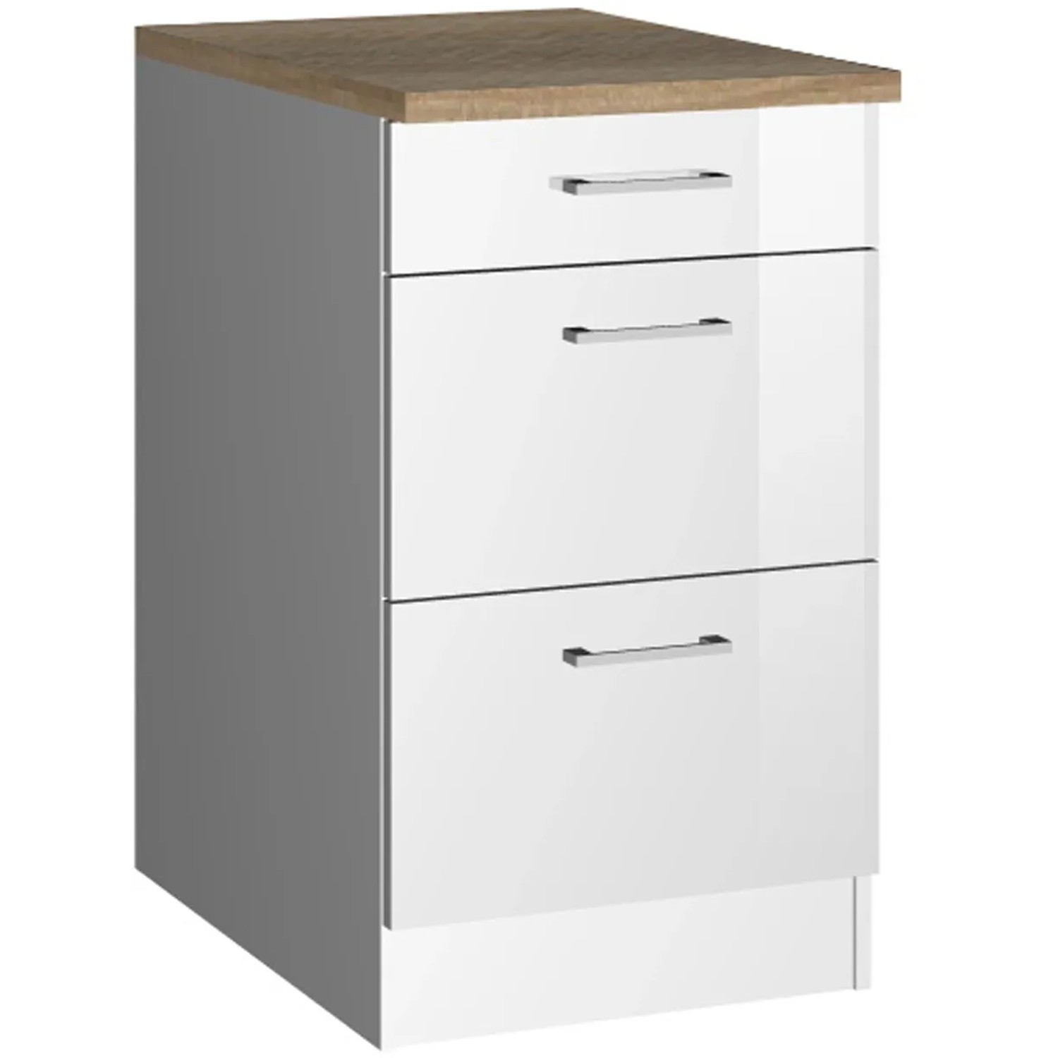Held Möbel Küchenunterschrank Mailand 50 cm mit Auszügen Hochglanz Weiß/Weiß