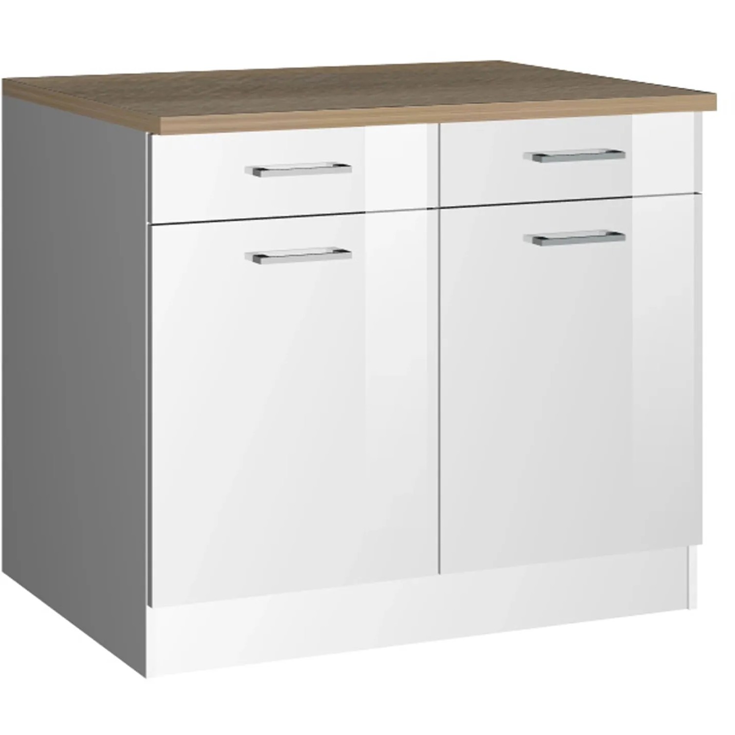 Held Möbel Küchenunterschrank Mailand 100 cm Hochglanz Weiß/Weiß