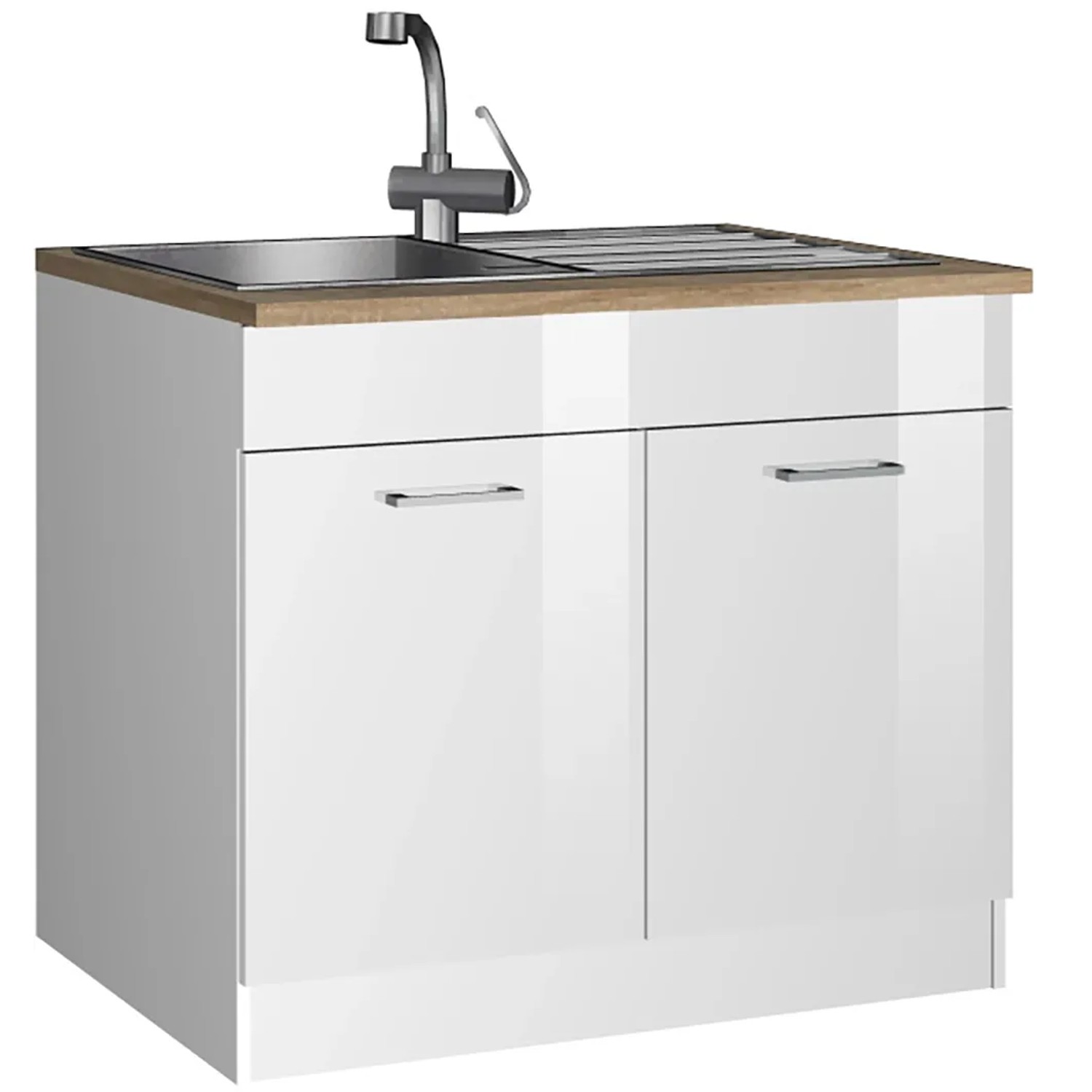 Held Möbel Küchen-Spülenunterschrank Mailand 100 cm Hochglanz Weiß/Weiß