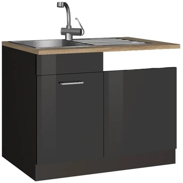 Held Möbel Küchen-Spülenunterschrank Mailand 110 cm Hochglanz Graphit/Graphit