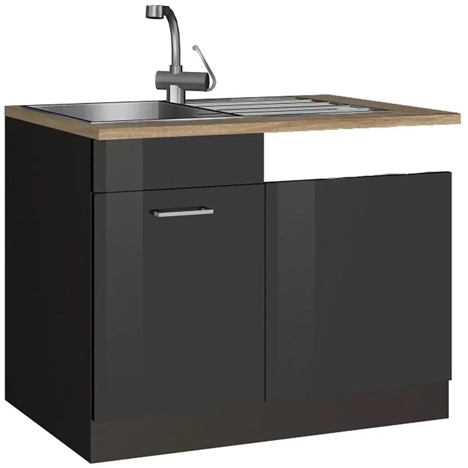Held Möbel Küchen-Spülenunterschrank Mailand 110 cm Hochglanz Graphit/Graphit