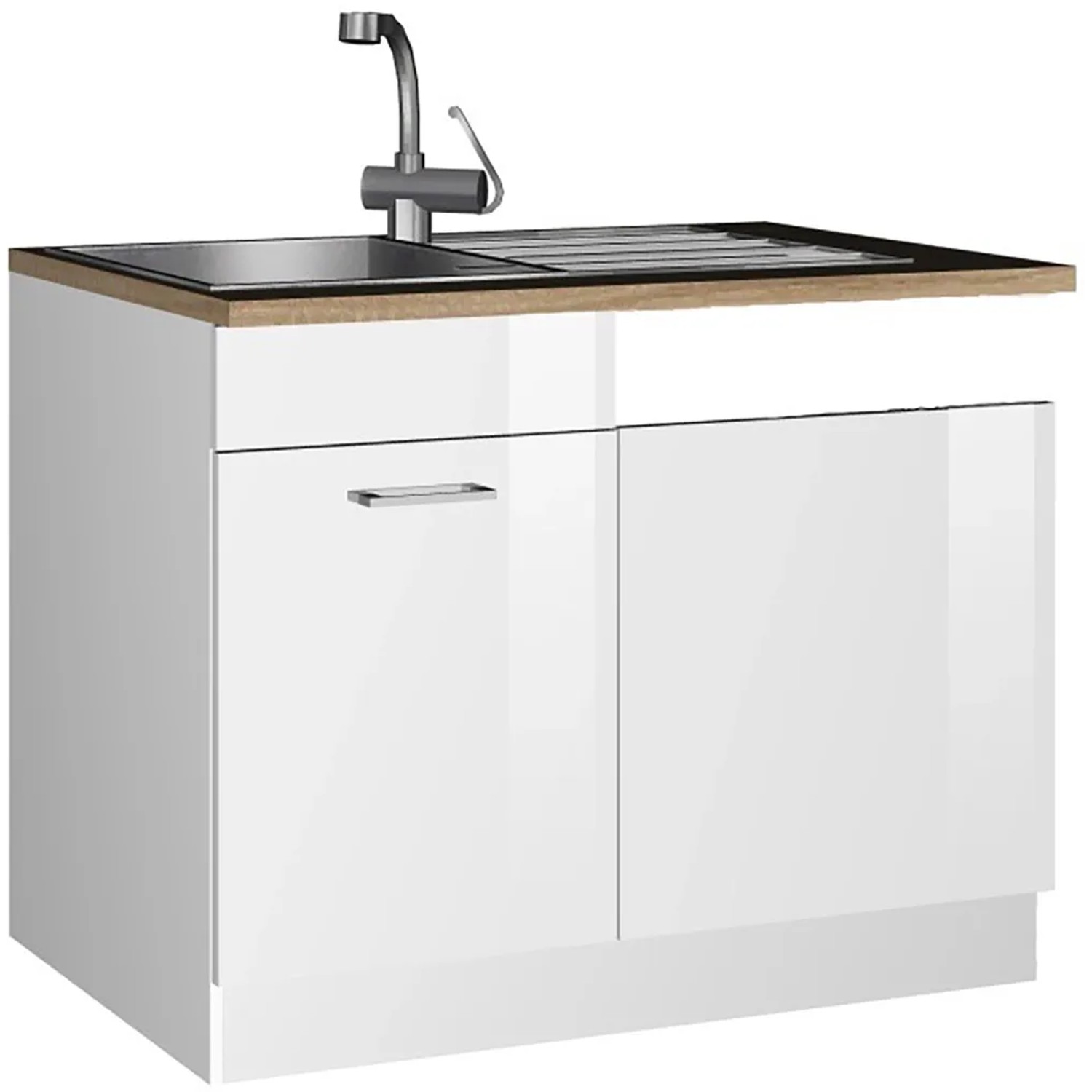 Held Möbel Küchen-Spülenunterschrank Mailand 110 cm Hochglanz Weiß/Weiß