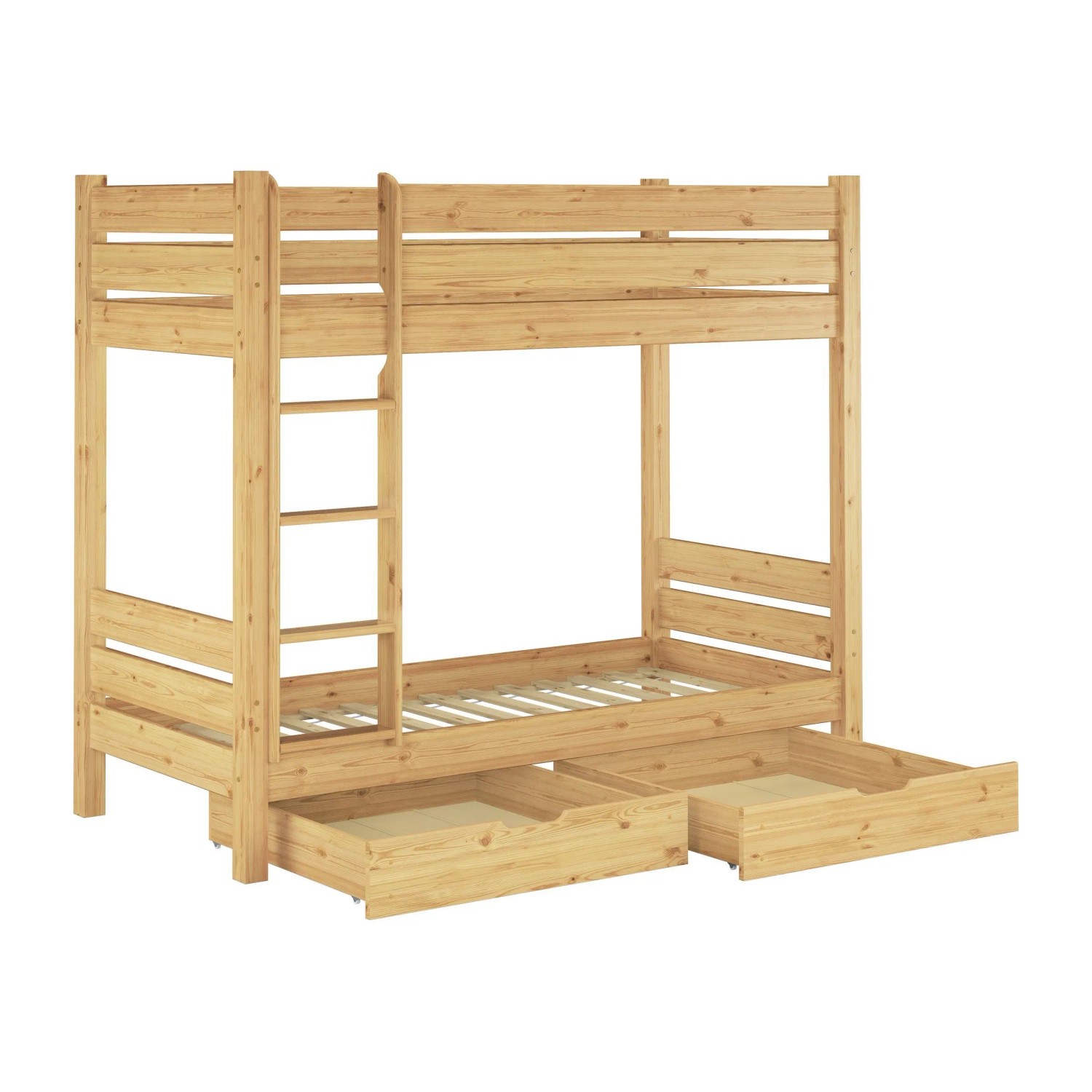 Erst-Holz Breites Etagenbett 100 x 200 cm Robustes Massivholz Kiefer Nische 100 Modell 16 Rollrost