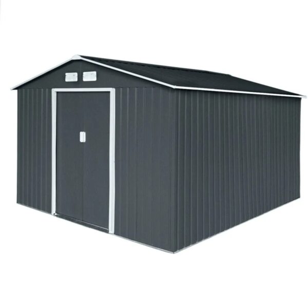 Hattoro S300 Metall Gerätehaus mit Bodenrahmen 12,5 m³ Satteldach Dunkelgrau
