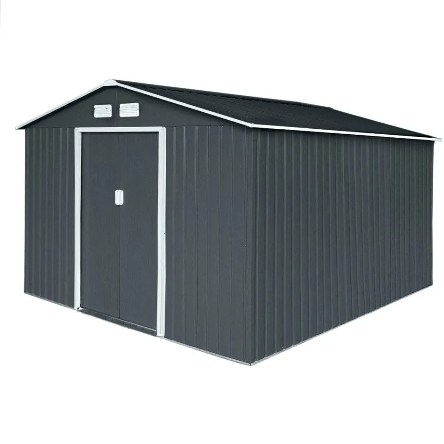 Hattoro S300 Metall Gerätehaus mit Bodenrahmen 12,5 m³ Satteldach Dunkelgrau