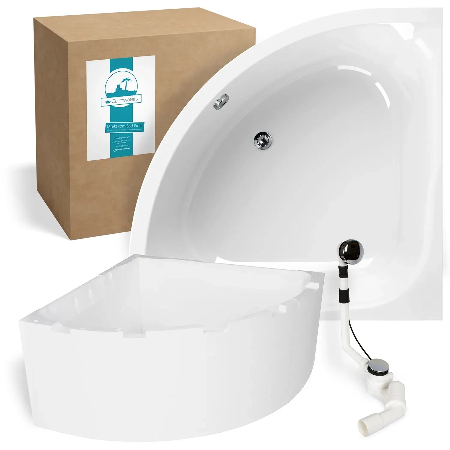 Calmwaters Eckbadewanne Modern Small 2 120x120 cm Set Wannenträger & Ablaufgarnitur 99000046