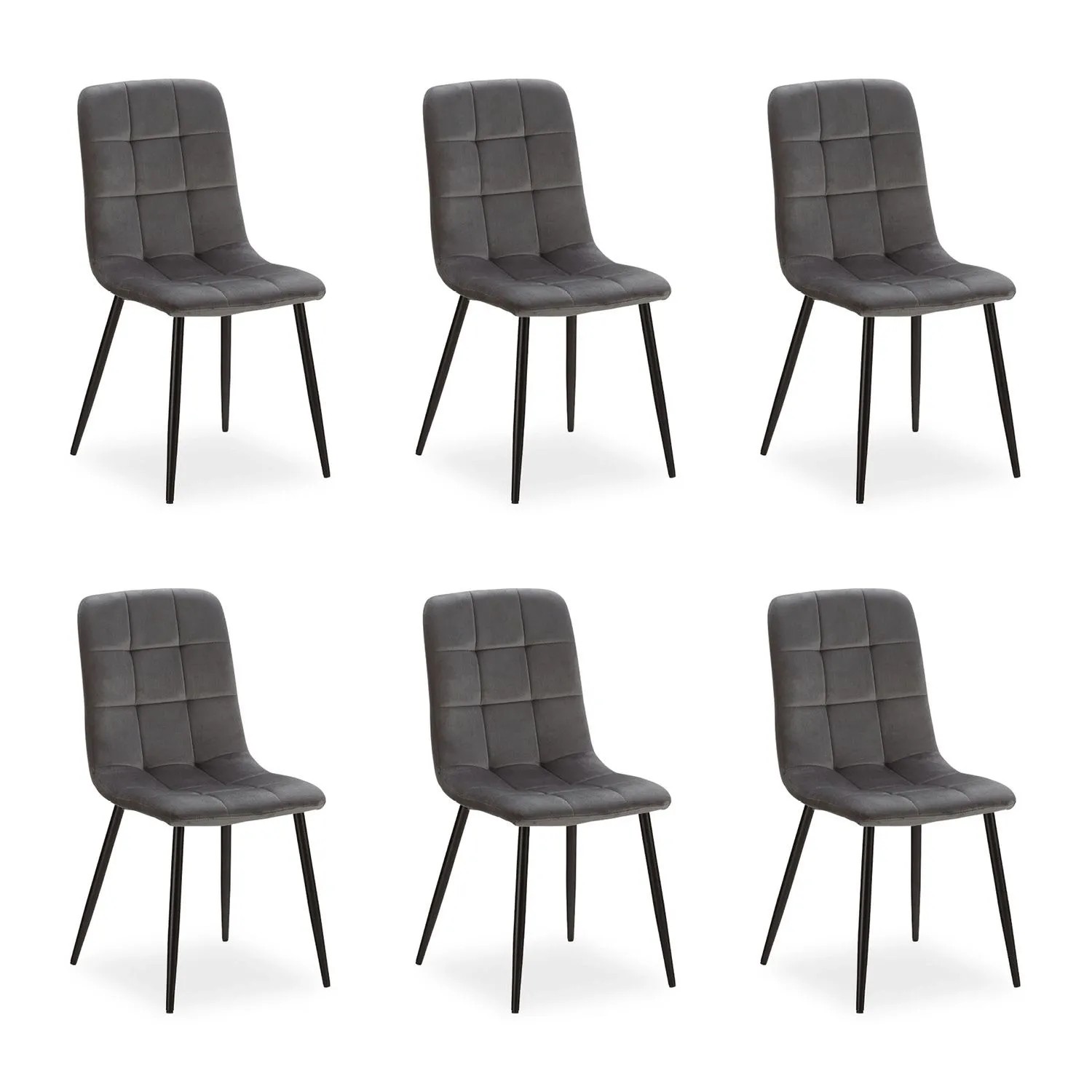 Homestyle4u Esszimmerstuhl 6er Set in Anthrazit Samt 2329