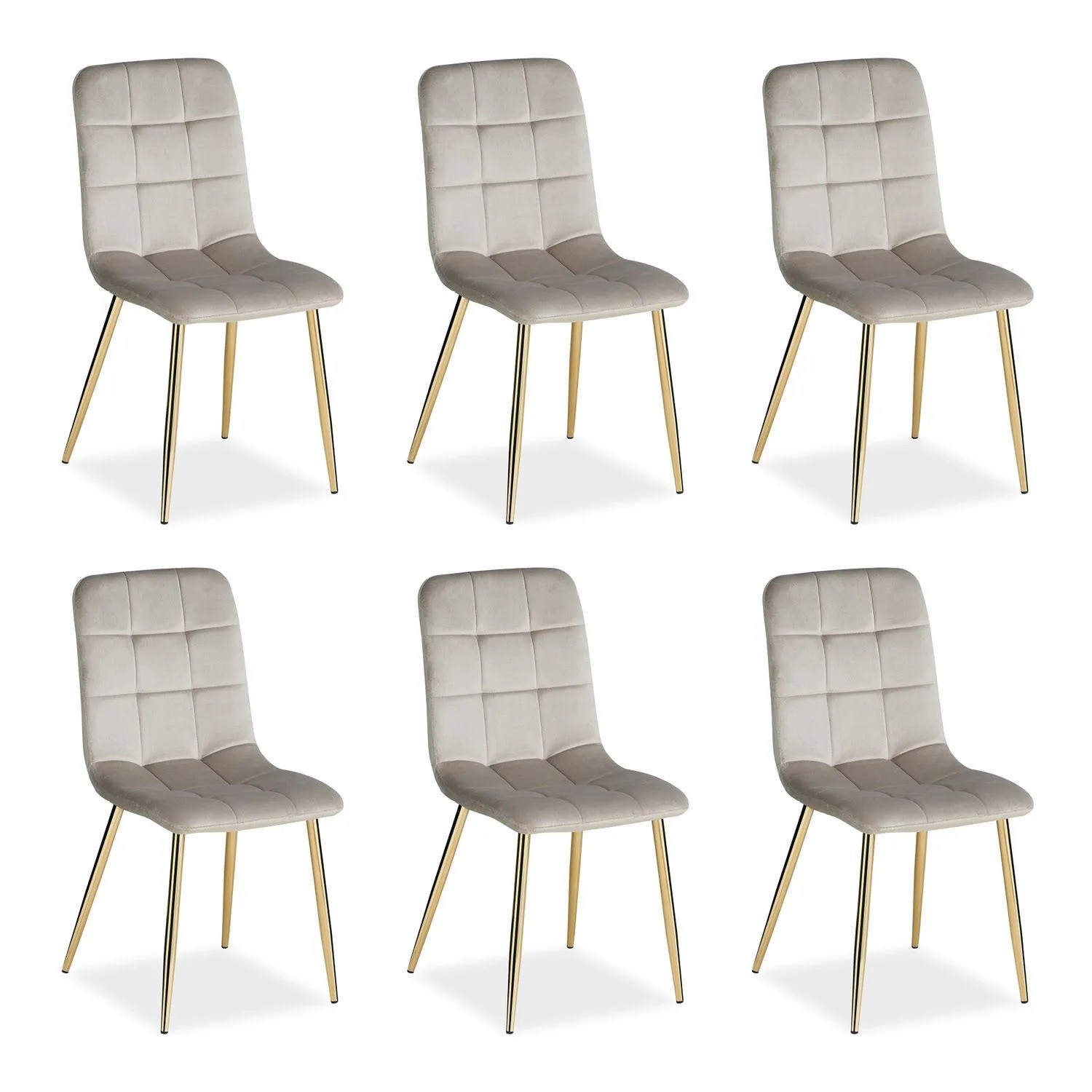 Homestyle4u Esszimmerstuhl 6er Set in Beige und Gold Samt 2335