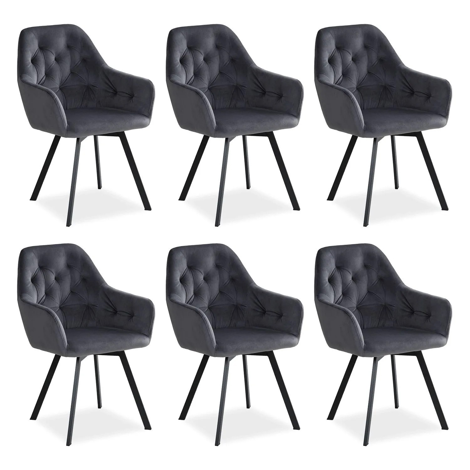 Homestyle4u Polsterstuhl Drehbar 6er Set in Grau 2353