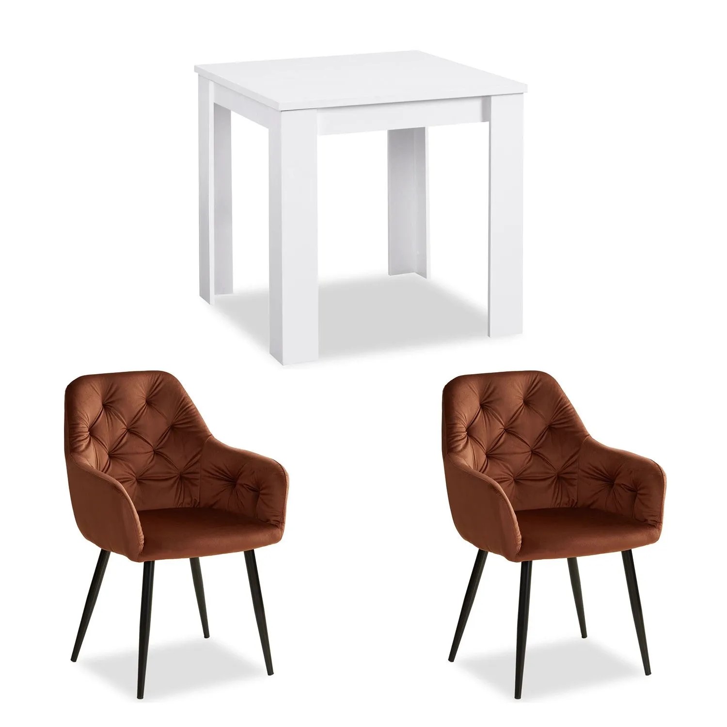 Homestyle4u Essgruppe mit 2 Samt Polsterstühlen in Weiß und Braun 2375