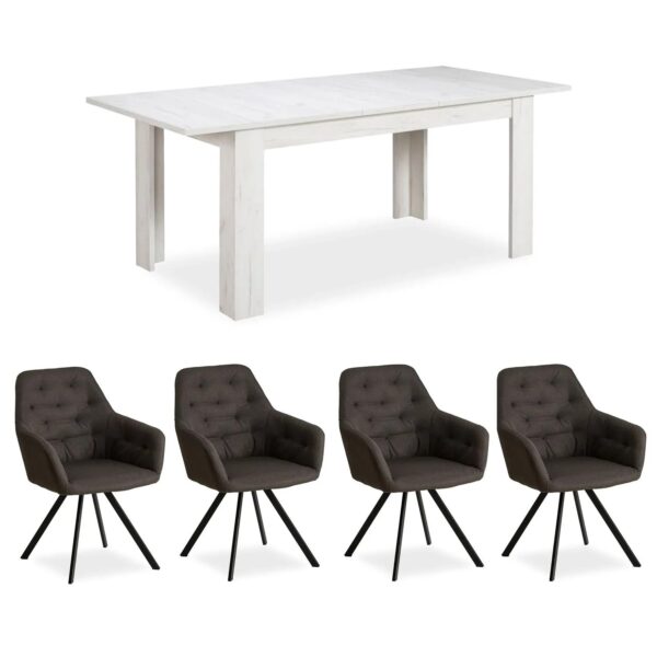 Homestyle4u Essgruppe mit 4 Polsterstühlen in Weiß 2382