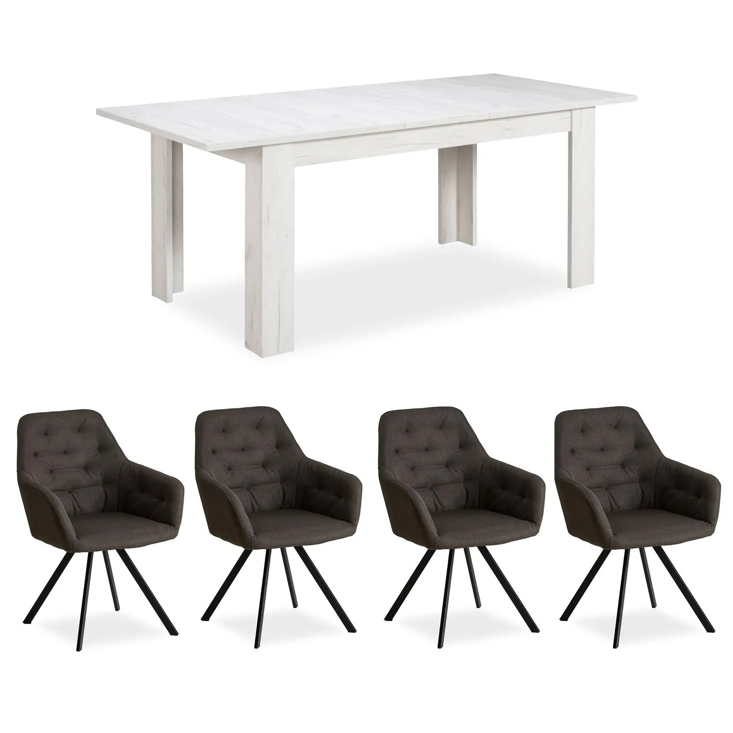 Homestyle4u Essgruppe mit 4 Polsterstühlen in Weiß 2382