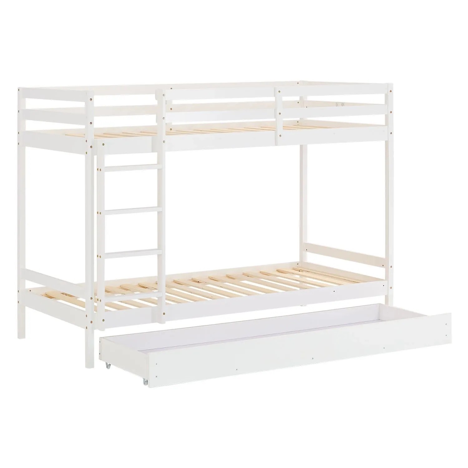 Homestyle4u Etagenbett in Weiß mit Matratze und Bettkasten 90x200 cm 2502
