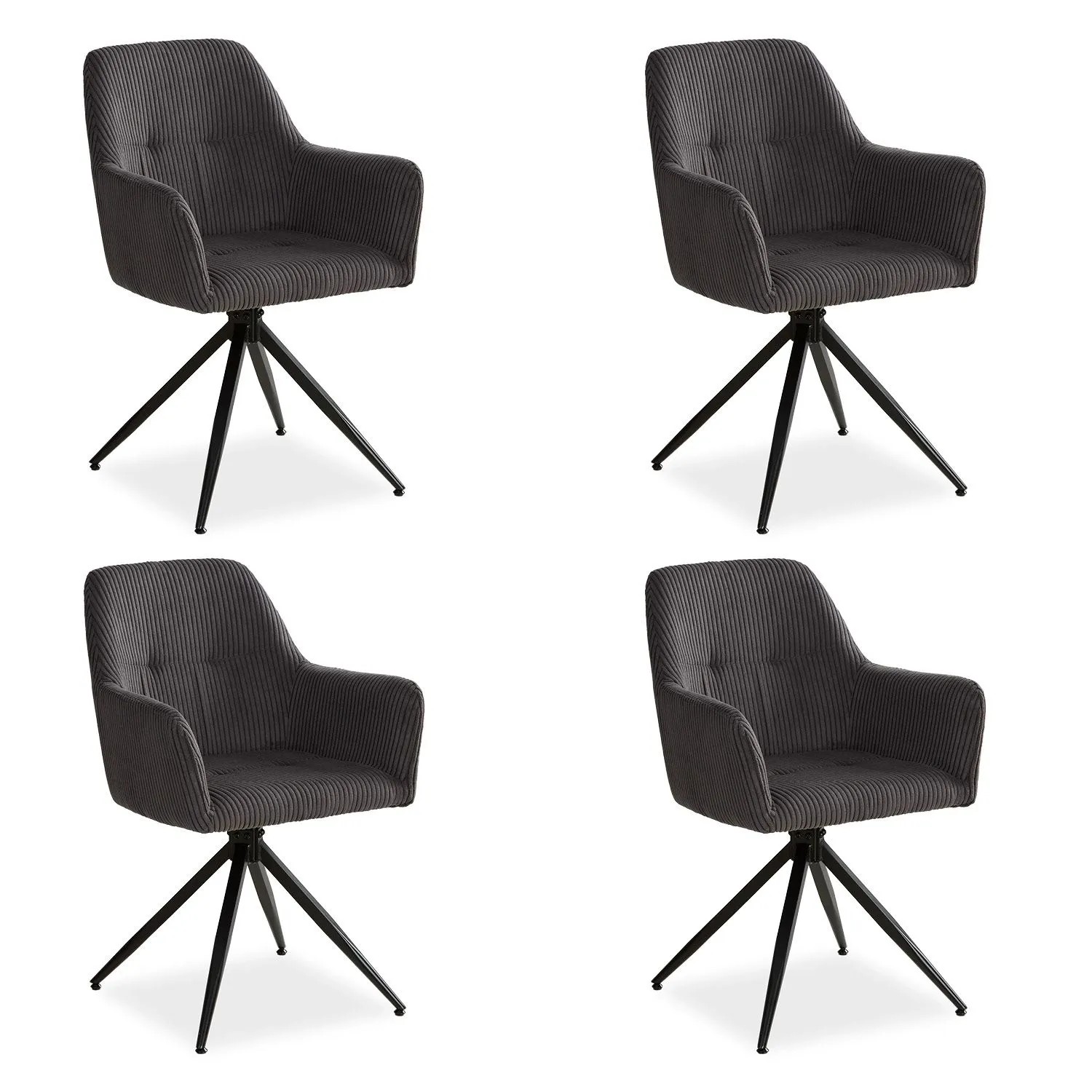 Homestyle4u 4er Set Polsterstühle Drehbar Esszimmer in Grau 2728