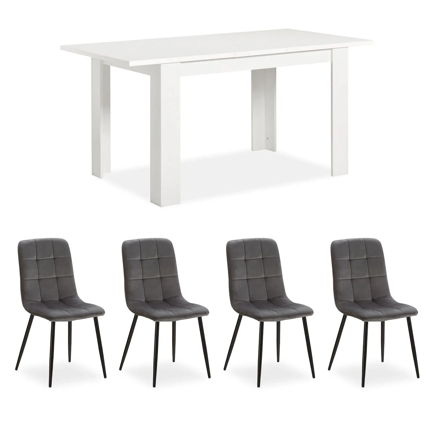 Homestyle4u Essgruppe mit 4 Samt Polsterstühlen in Weiß und Grau 2759